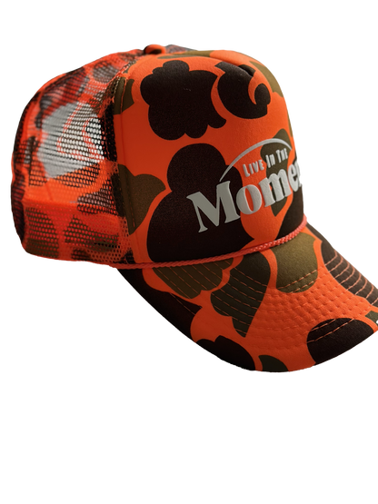 Live In The Moment (Orange camo) Trucker